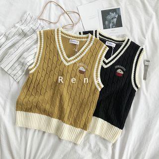 Cake Embroidered V-neck Knit Vest