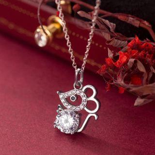 925 Sterling Silver Rhinestone Mouse Pendant Necklace S925 Silver - Set - One Size