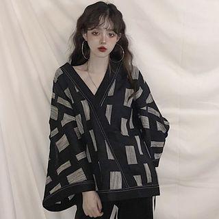Bell-sleeve Printed Jacket As Shown In Figure - One Size
