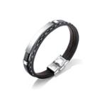 Simple Punk 316l Stainless Steel Geometric Rectangular Leather Bracelet Silver - One Size