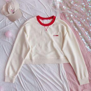 Contrast Trim Cropped Pullover As Shown In Figure - One Size