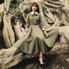 3/4-sleeve Paneled Bow-accent Dress