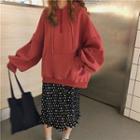 Plain Long-sleeve Loose-fit Hooded Pullover / Dot Skirt