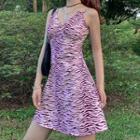 Zebra-stripe Spaghetti Strap A-line Dress