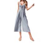 Tie-front Ruched Strappy Wide Leg Jumpsuit