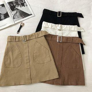 Belted Mini Fitted Skirt