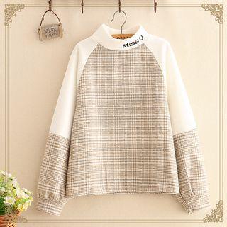 Houndstooth Embroidered Collar Pullover