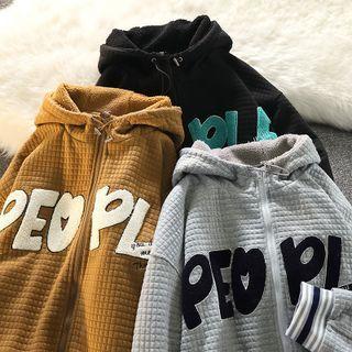 Lettering Waffle Hooded Jacket