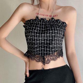 Chain Halter-neck Plaid Cropped Camisole Top