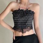 Chain Halter-neck Plaid Cropped Camisole Top