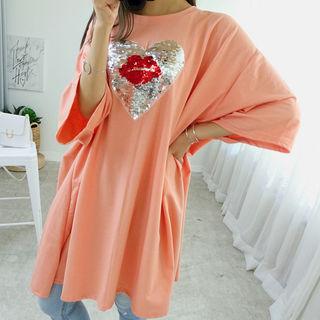 Sequined Heart Oversized T-shirt Dress