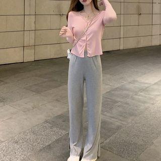 Long-sleeve Twist Top / Slit Sweatpants