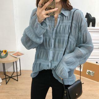 Long-sleeve Crinkled Chiffon Shirt