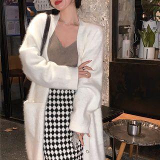 Plain Cardigan / Camisole Top / Argyle Midi Pencil Skirt