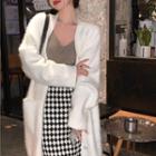 Plain Cardigan / Camisole Top / Argyle Midi Pencil Skirt