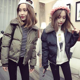 Faux-fur Panel Padded Jacket / Printed Two-tone Pullover