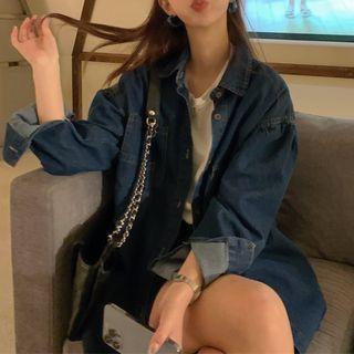 Oversized Denim Shirt Jacket Dark Blue - One Size