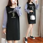 Striped Long-sleeve Embroidered Dress