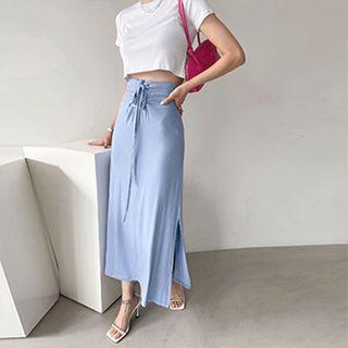 Lace-up Front Slit-side Skirt
