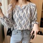Long-sleeve Print Loose Fit Blouse