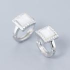 925 Sterling Silver Rhinestone Square Shell Hoop Earring 1 Pair - S925 Silver - Earrings - One Size