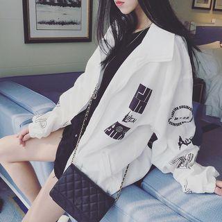 Stand-collar Lettering Loose-fit Jacket