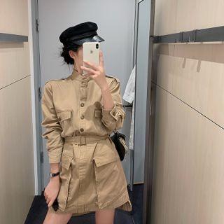 Long-sleeve Buckled Mini Cargo Dress