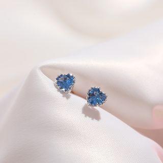 925 Sterling Silver Rhinestone Heart Earring 1 Pair - Blue - One Size