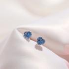 925 Sterling Silver Rhinestone Heart Earring 1 Pair - Blue - One Size