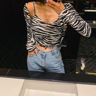 Zebra-printed Cropped Cardigan