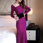 Open Back Long-sleeve Mermaid Evening Gown