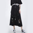 Distressed Zip Detail Midi A-line Skirt Black - One Size