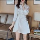 Ruched 3/4-sleeve Mini Shirtdress