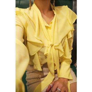 Tie-front Ruffle-detail Blouse