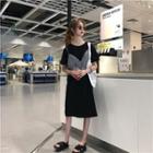 Set: Spaghetti Strap Plaid Top + Short-sleeve Midi T-shirt Dress