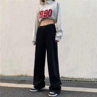Mid Rise Velvet Wide Leg Pants