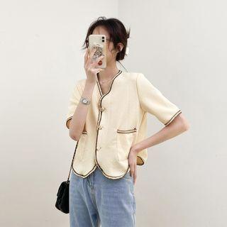 Two Tone Button-up Pocket Blouse
