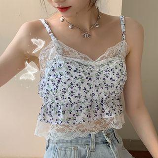 Floral Print Lace Trim Camisole Top Purple Floral - White - One Size
