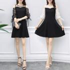 Elbow-sleeve Cold-shoulder A-line Dress