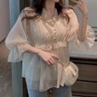 V-neck Ruffle-neck Blouse As Shown In Figure - One Size