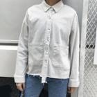 Raw Hem Striped Loose Fit Shirt