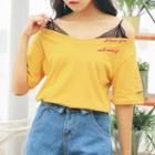 Mock Two Piece Ripped Off Shoulder Elbow Sleeve T-shirt