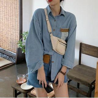 Applique Denim Shirt Denim Blue - One Size