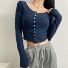Long Sleeve Button-up Crop Top
