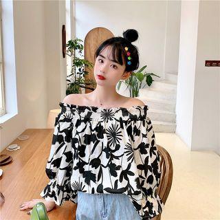Off-shoulder Floral Printed Chiffon Top