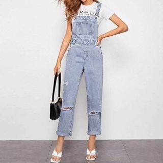 Distressed Denim Straight Leg Jumper Pants