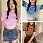 Short-sleeve Heart Cropped Knit Top