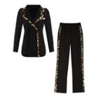 Set: Leopard Print Trim Blazer + Dress Pants