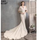 Mesh-sleeve Lace Mermaid Wedding Gown