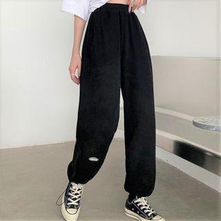 Plain Wide-leg Elastic-waist Sweatpants